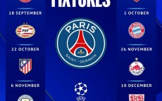巴黎欧冠赛程：主场战马竞、曼城，客场战阿森纳、拜仁